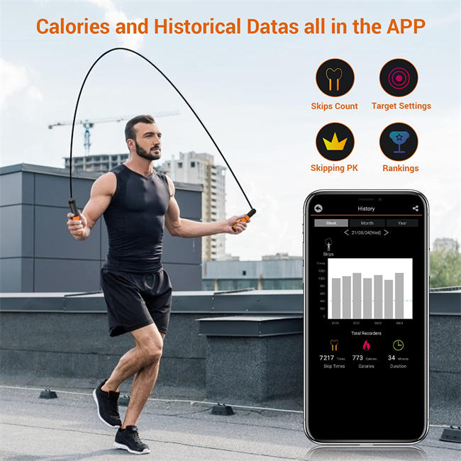 Smart Jump Rope for Fitness with APP Date Analysis, Cordless Outdoor & Adjustable Length Indoor Skipping Rope, Calorie Counter, Workout Jumping Rope Counter for Home Gym, Training for Men, Women, Kids